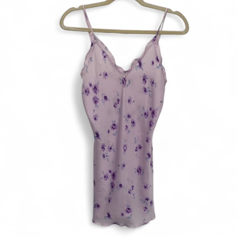 Y2K Sensara Purple Floral Satin Mini Slip Dress